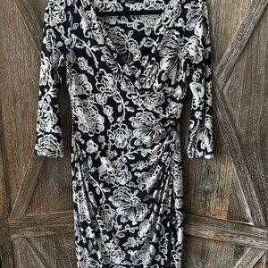 Ralph Lauren Black and White Floral Long Sleeve Dress